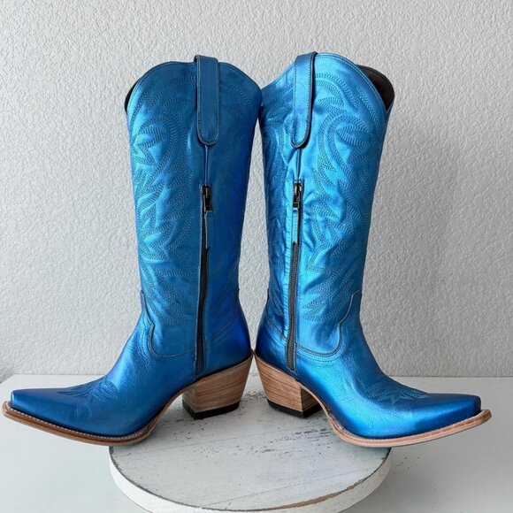 Lane SMOKESHOW Womens Cowboy Boots 10 Blue Western Cowgirl Mid Calf Pointed Toe - Picture 10 of 14